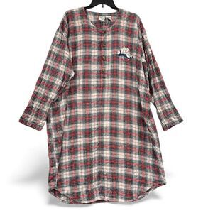 VTG Disney 101 Dalmatians Red Plaid Flannel Nightgown Long Sleeve OS 100% Cotton